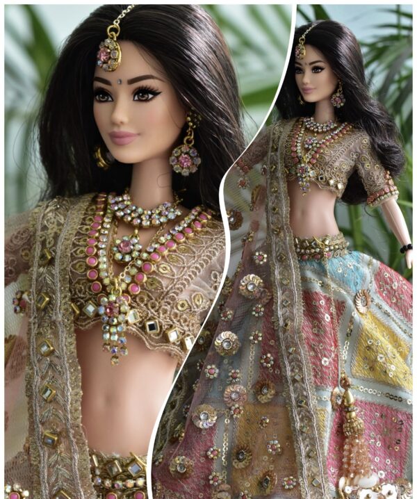 Sparkly Indian wedding bridal outfit for doll