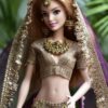 Wine and gold Indian bridal lehenga for Barbie doll