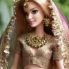 Wine and gold Indian bridal lehenga for Barbie doll