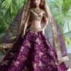 Wine and gold Indian bridal lehenga for Barbie doll