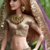 Wine and gold Indian bridal lehenga for Barbie doll