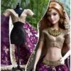 Wine and gold Indian bridal lehenga for Barbie doll