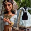 Blue gold Indian bridal lehenga for Barbie doll