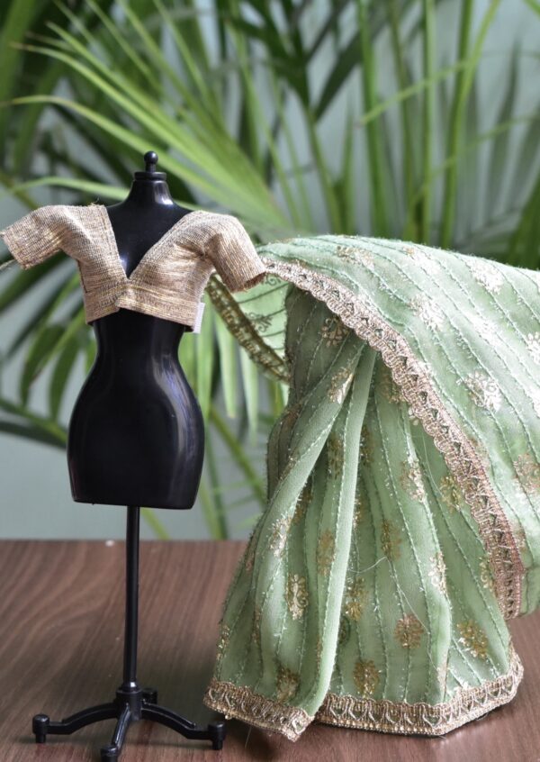Green and gold saree for doll