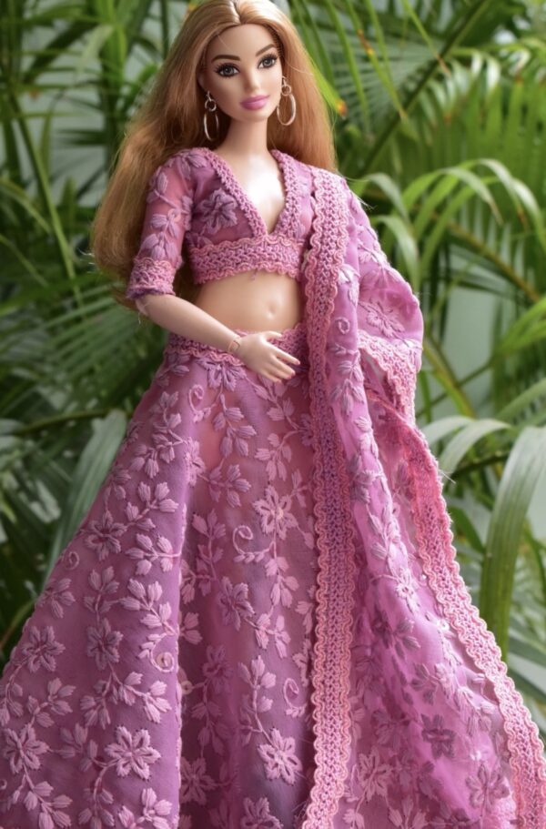 Embroidered purple lehenga for curvy doll