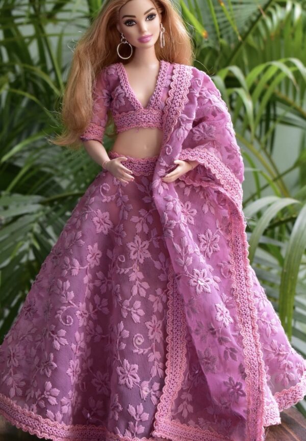 Embroidered purple lehenga for curvy doll
