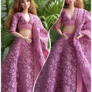 Embroidered purple lehenga for curvy doll