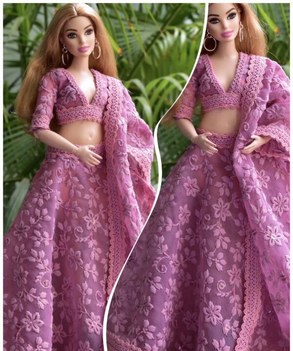 Embroidered purple lehenga for curvy doll