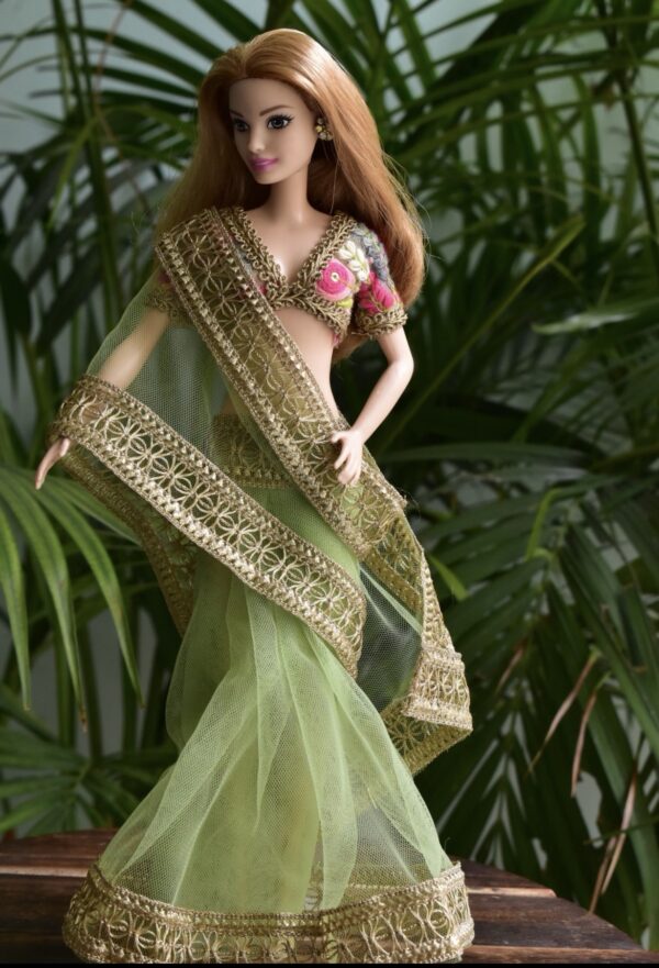 Green tulle saree for doll