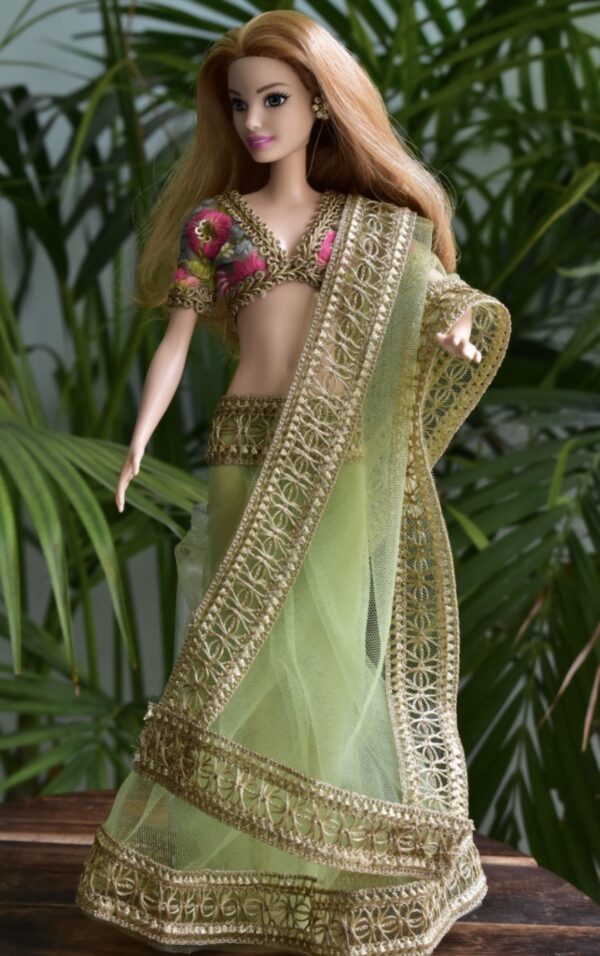 Green tulle saree for doll