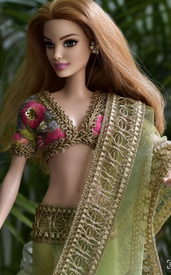 Green tulle saree for doll