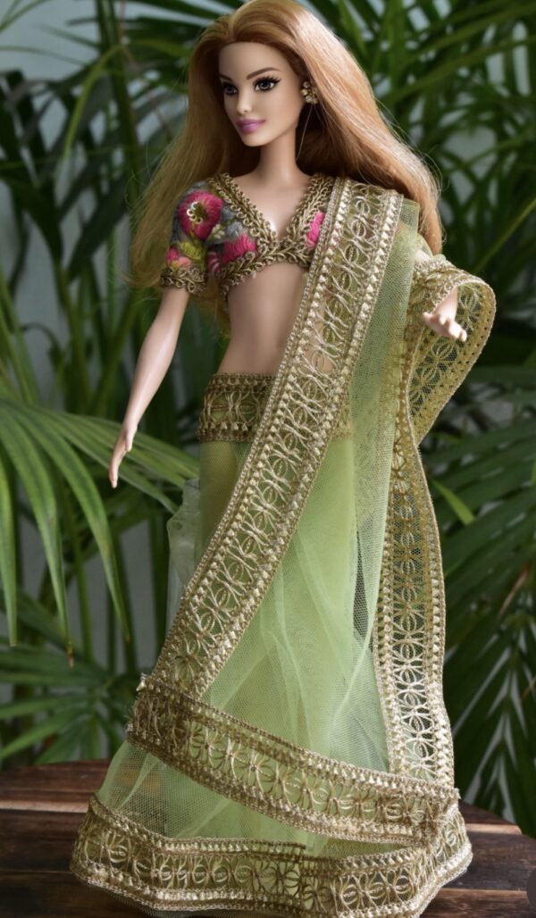 Green tulle saree for doll