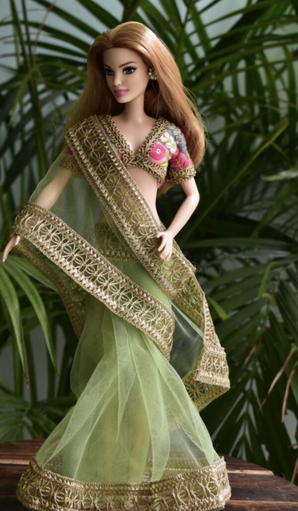 Green tulle saree for doll