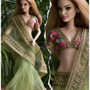 Green tulle saree for doll