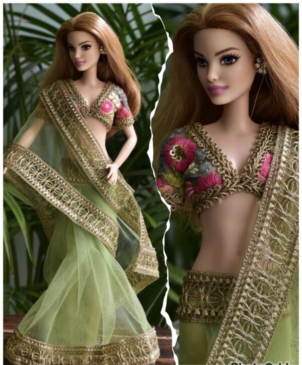 Green tulle saree for doll
