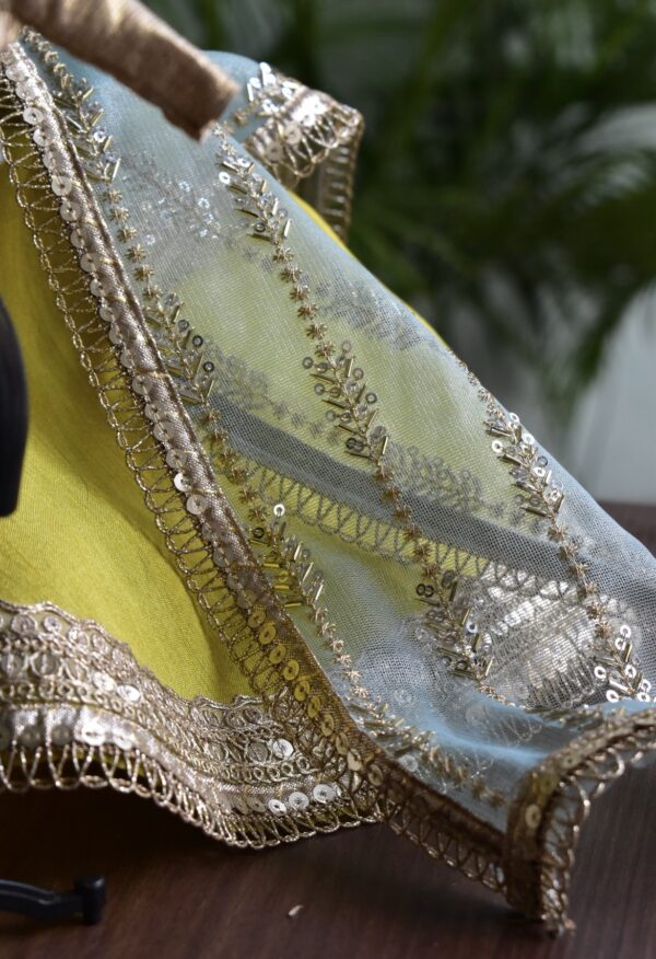 Yellow green and gold Indian bridal lehenga for doll
