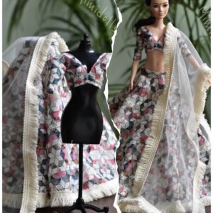 Printed cotton Indian lehenga for doll