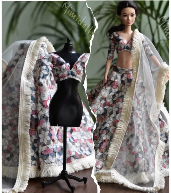 Printed cotton Indian lehenga for doll