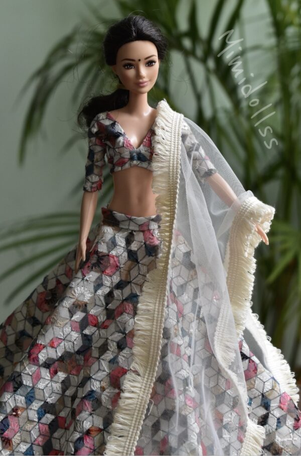 Printed cotton Indian lehenga for doll