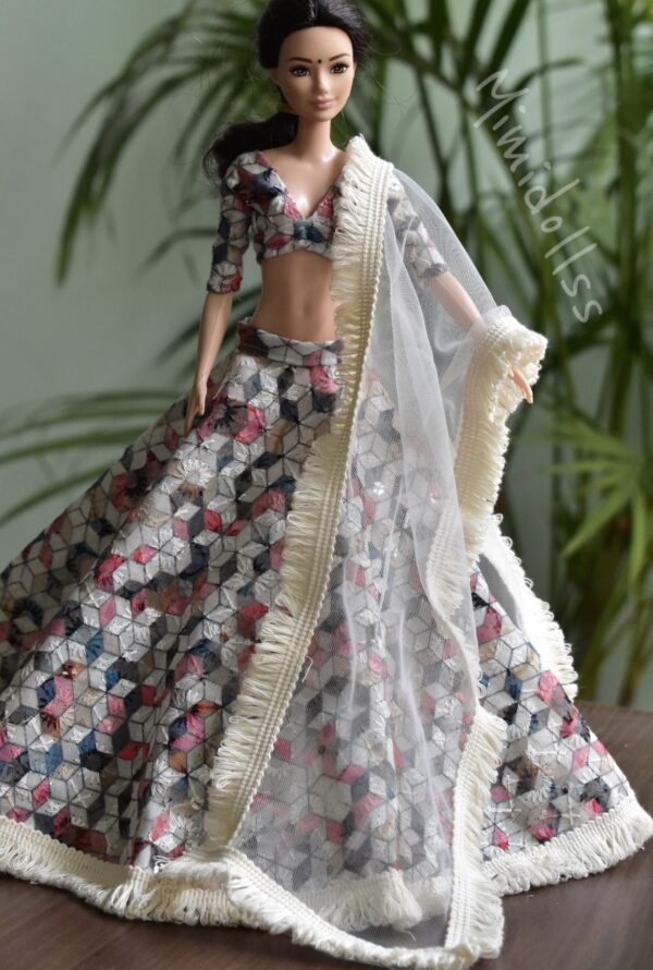 Printed cotton Indian lehenga for doll