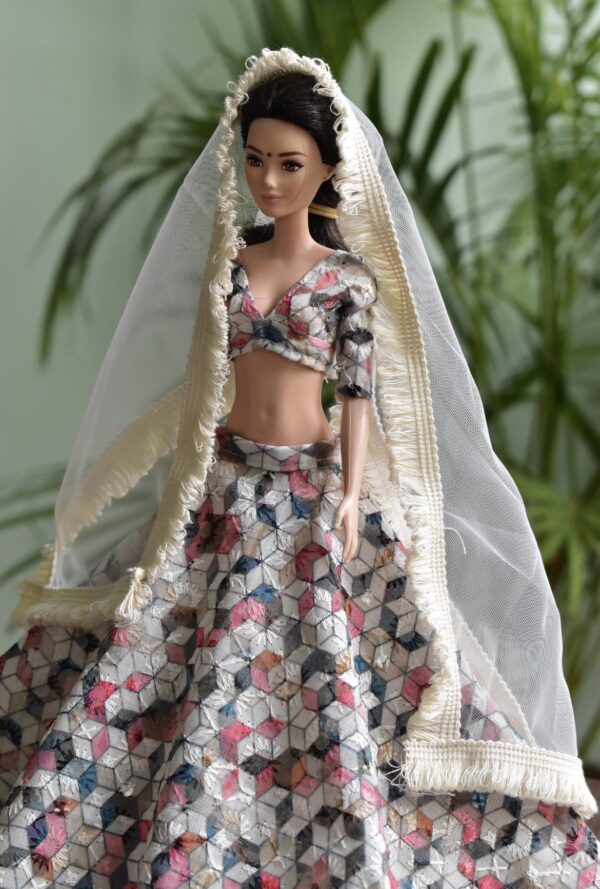 Printed cotton Indian lehenga for doll
