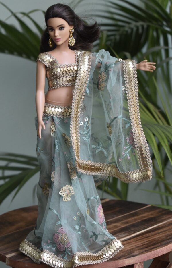 Embroidered Indian saree for a curvy doll