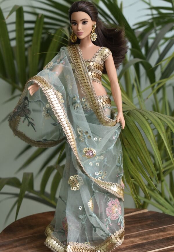 Embroidered Indian saree for a curvy doll