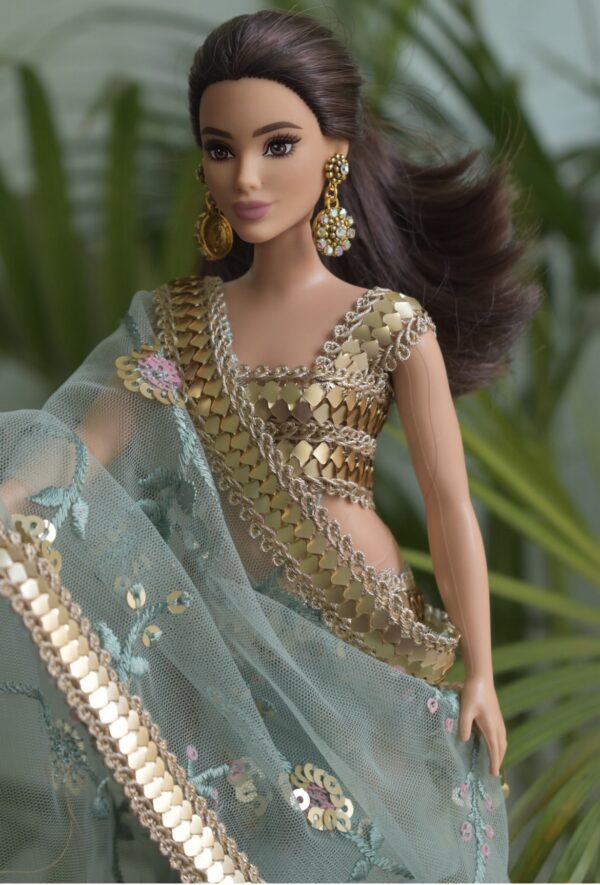 Embroidered Indian saree for a curvy doll