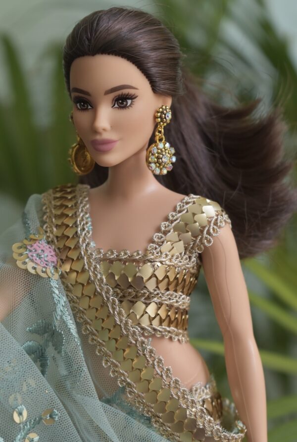 Embroidered Indian saree for a curvy doll