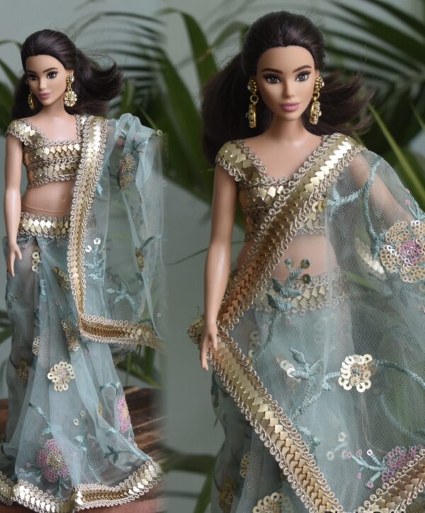 Embroidered Indian saree for a curvy doll