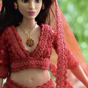 Red sequins lehenga for curvy Barbie doll