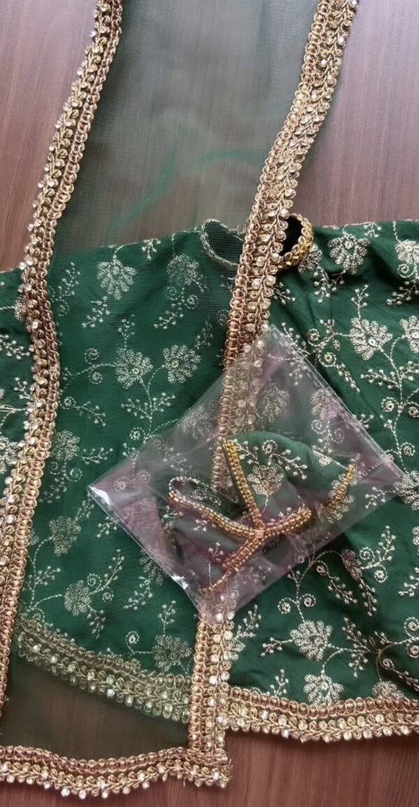Green embroidered wedding lehenga for doll
