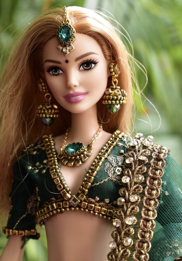 Green embroidered wedding lehenga for doll