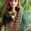 Green embroidered wedding lehenga for doll