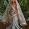 Embroidered Indian bridal saree for doll(teal)