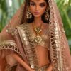 Embroidered Indian bridal saree for doll (peach)