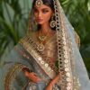 Embroidered Indian bridal saree for doll(teal)