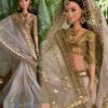 Embroidered Indian bridal saree for doll (white)