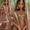 Embroidered Indian bridal saree for doll (peach)