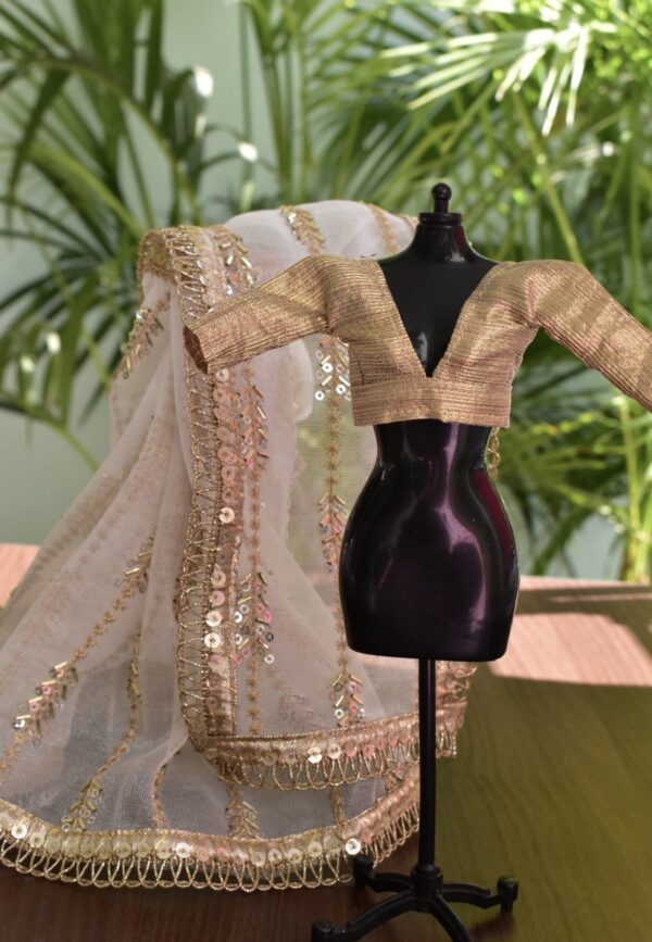Embroidered Indian bridal saree for doll (white)