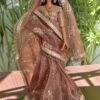 Embroidered Indian bridal saree for doll (peach)