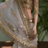 Embroidered Indian bridal saree for doll (white)