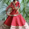 Red and gold Indian bridal lehenga for doll