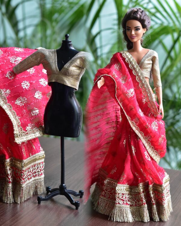 Pink and gold Indian saree for doll