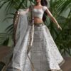 Embroidered white and gold Indian lehenga for curvy doll