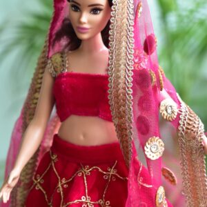 Pink and gold Indian lehenga for curvy doll