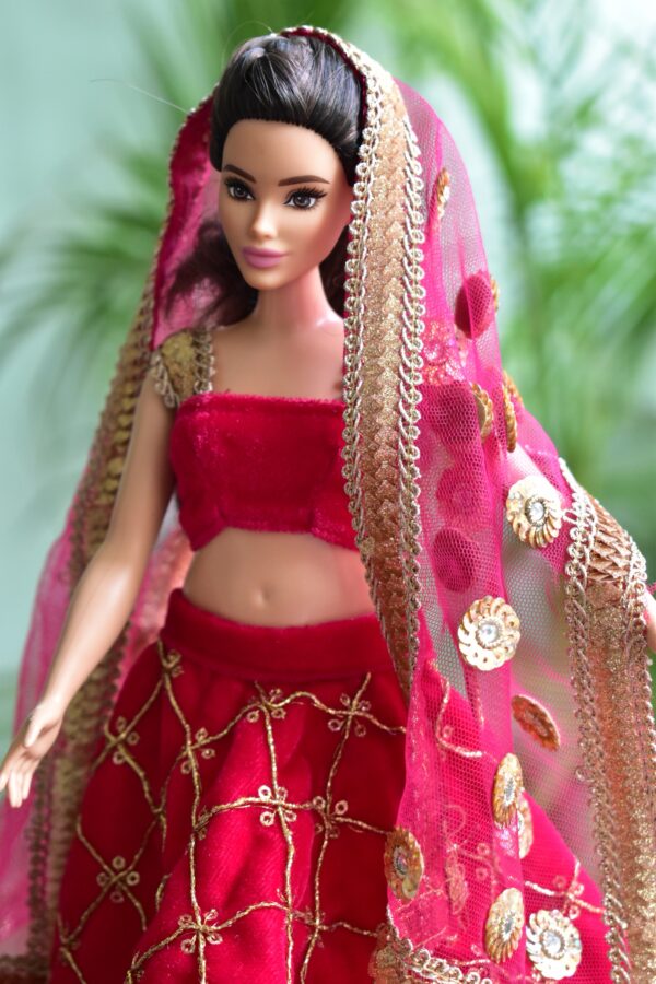 Pink and gold Indian lehenga for curvy doll