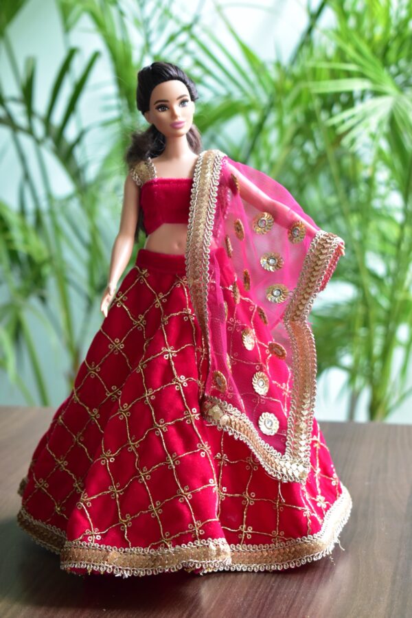 Pink and gold Indian lehenga for curvy doll