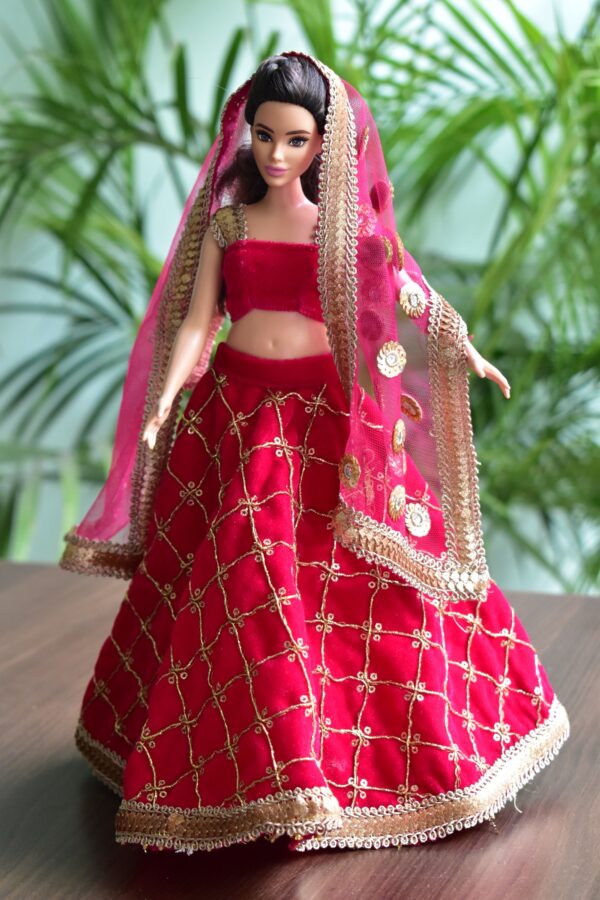 Pink and gold Indian lehenga for curvy doll
