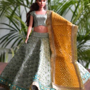 Mint green Indian festive lehenga for curvy doll